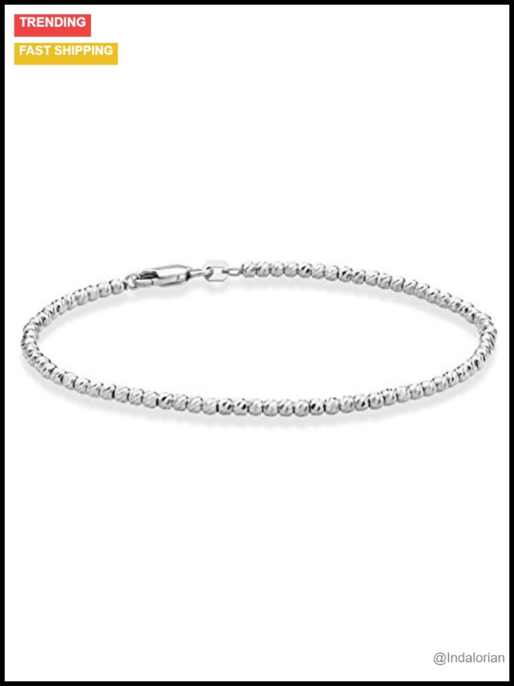 925 Sterling Silver Diamond-Cut Bead Chain Anklet Ankle Bracelet for Women